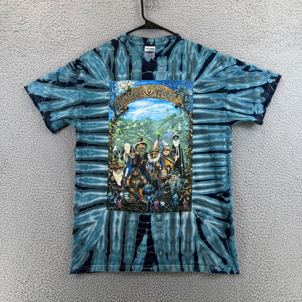 Gildan Gnomeland Security Tie Dye T-Shirt Mens Medium Blue Black Gnome Graphic